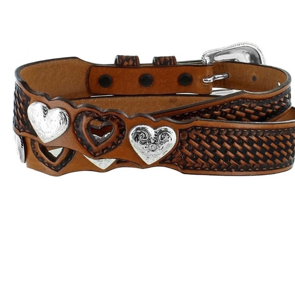 Western Silver Creek‎ Collection woman's Silver Heart leather belt Size 38